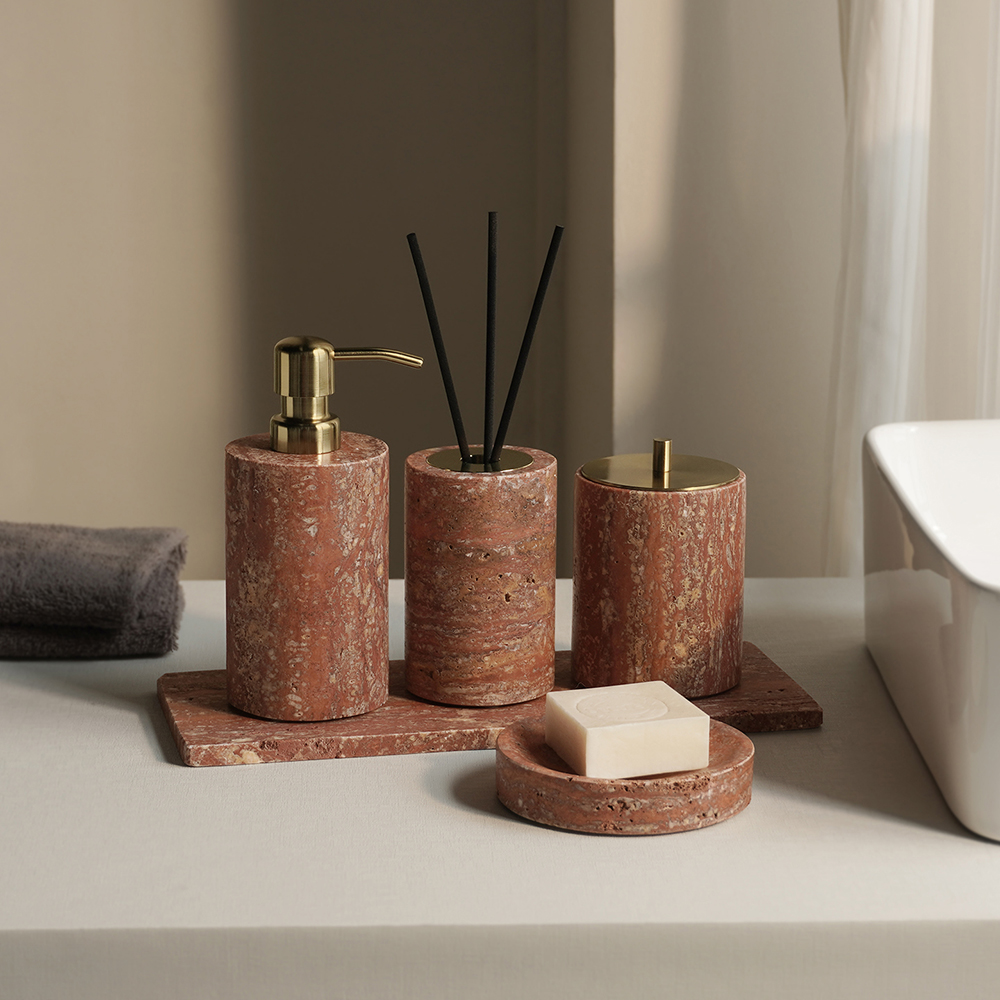 Zara Home Bathroom Set - Red Travertine Bathroom Set Vintage Soap