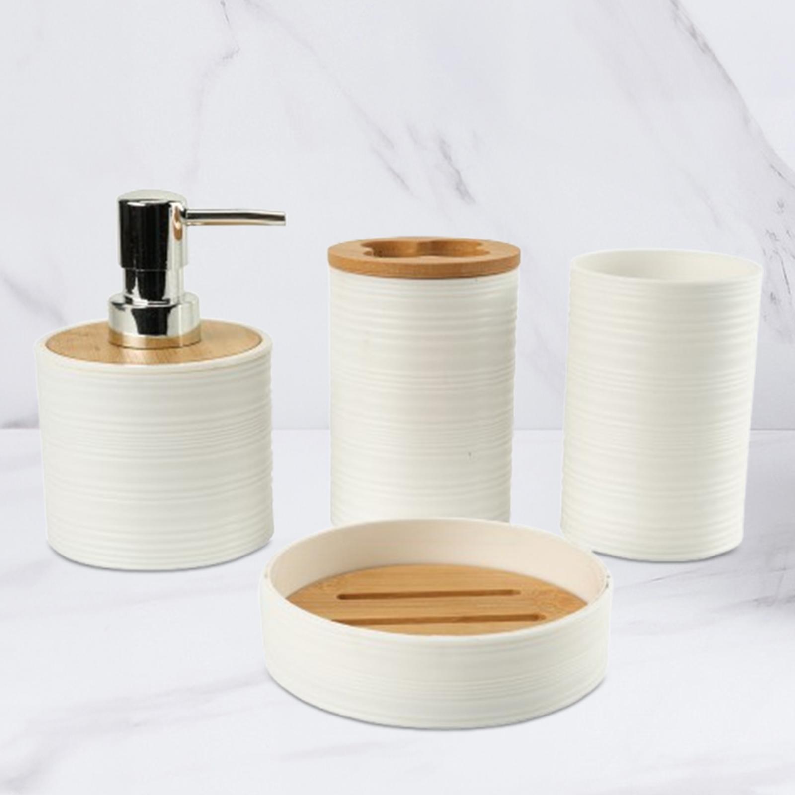 Zara Home Bathroom Set - 4pcs Bamboo Bathroom Supplies For Bathroom