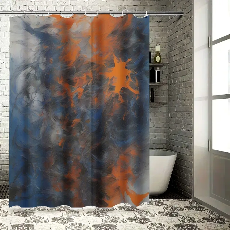 Home Bathroom Decor Ideas - Luxury Blue Orange Watercolor Print Bathroom