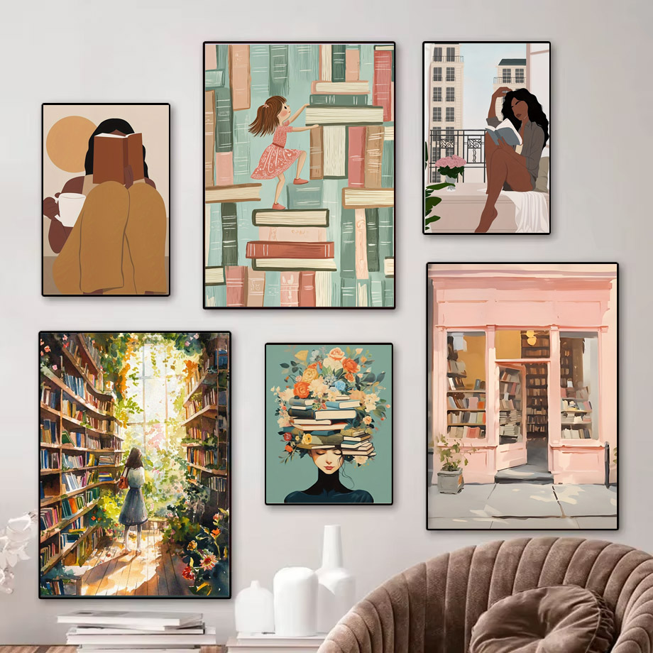 Home Bathroom Pictures - 1pc Vintage Library Bookshop Canvas Wall