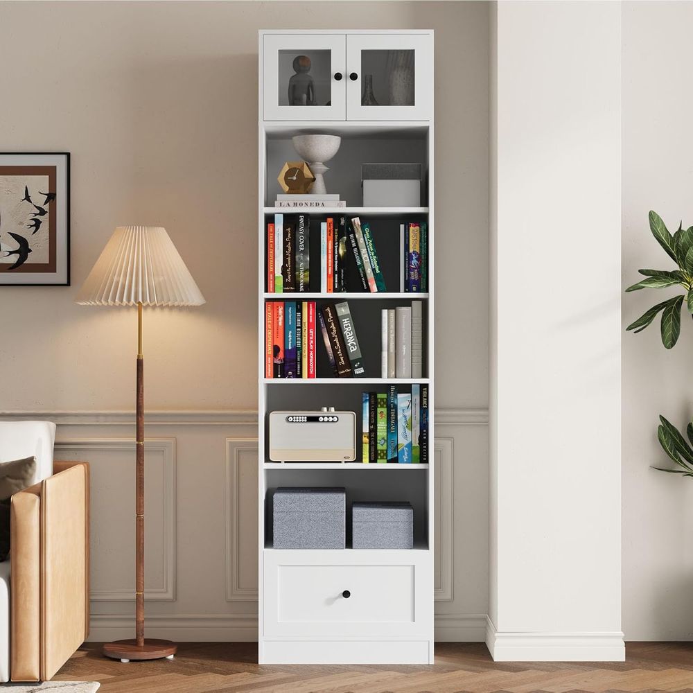 Home & Bathroom Building Products Pte Ltd - 7-Tier Glass Door Bookcase, 85.5 Tall,