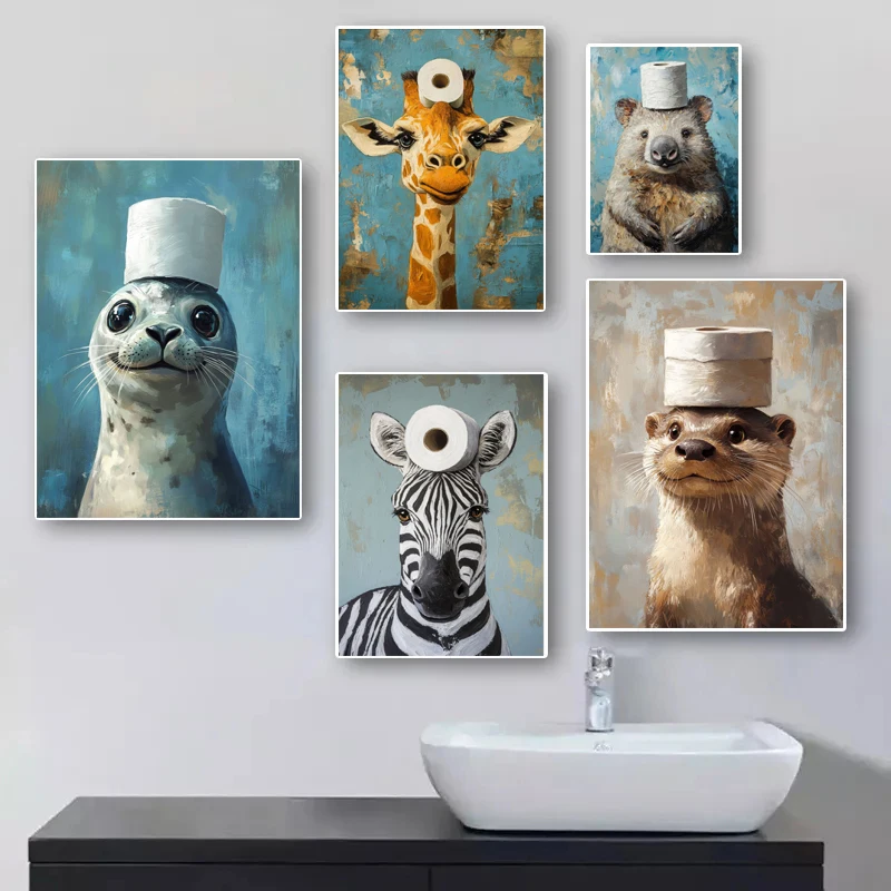 Cartoon Cute Funny Animals wit - Home Bathroom Pictures บทวิจารณ์และราคา