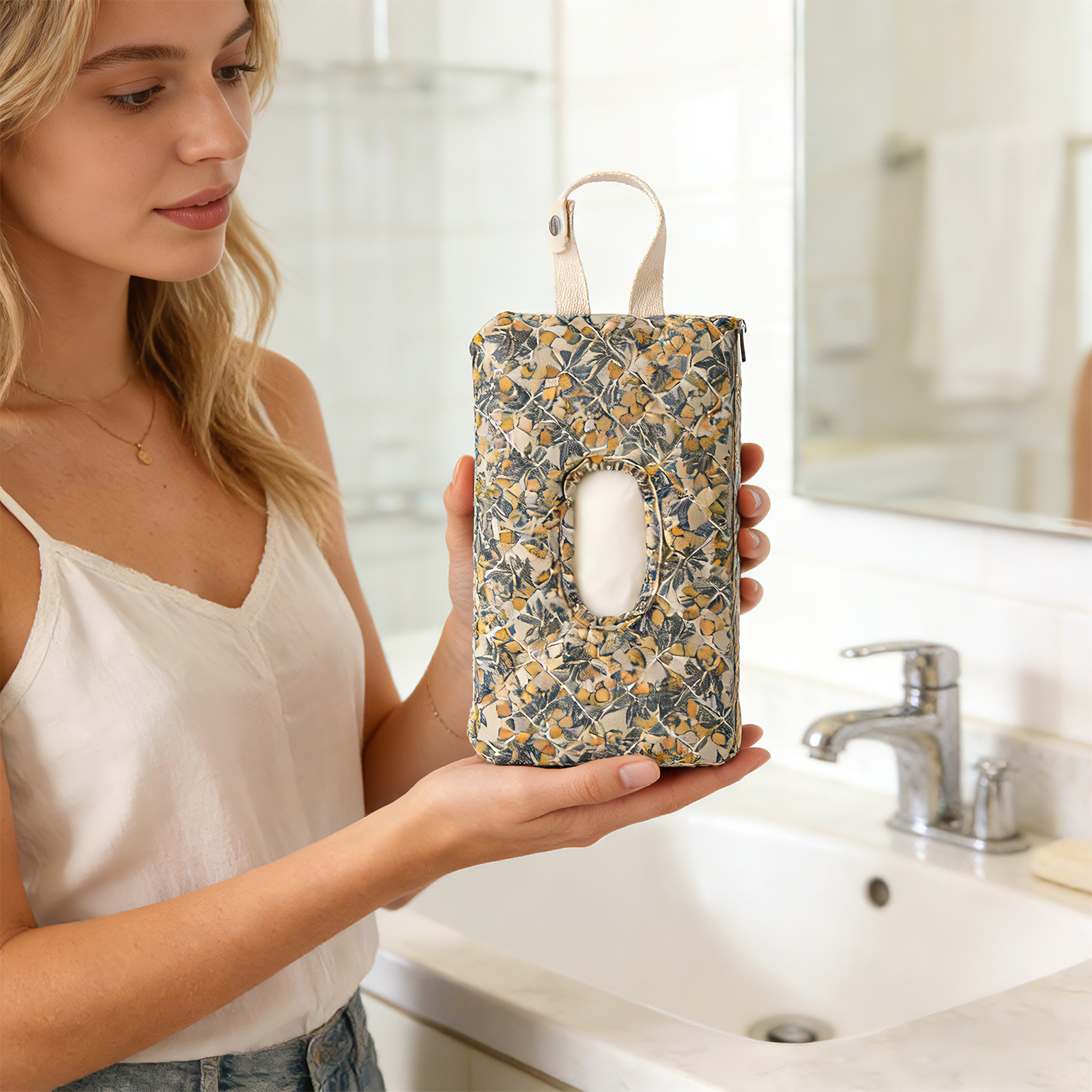1PC Floral Quilted Tissue Box  - Bathroom Home Improvement บทวิจารณ์และราคา