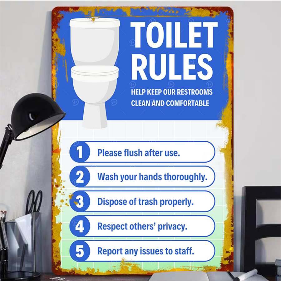 Custom Toilet Rules Metal Sign - Home Bathroom Etiquette บทวิจารณ์และราคา