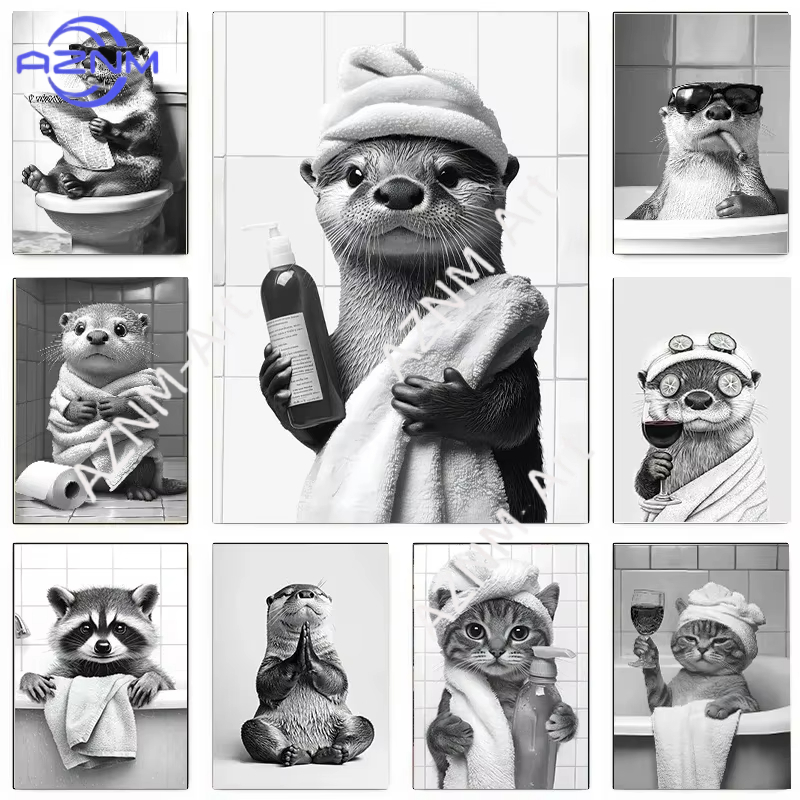 1PC Funny Otter Raccoon Bathro - Home Bathroom Pictures บทวิจารณ์และราคา