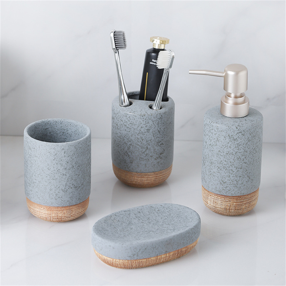 4PCS Brown Base Ceramic Bathro - Zara Home Bathroom Set บทวิจารณ์และราคา