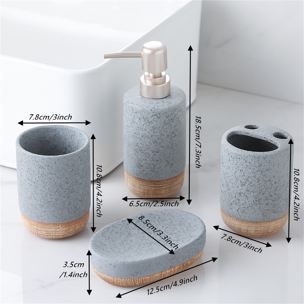 4PCS Brown Base Ceramic Bathro - Zara Home Bathroom Set บทวิจารณ์และราคา