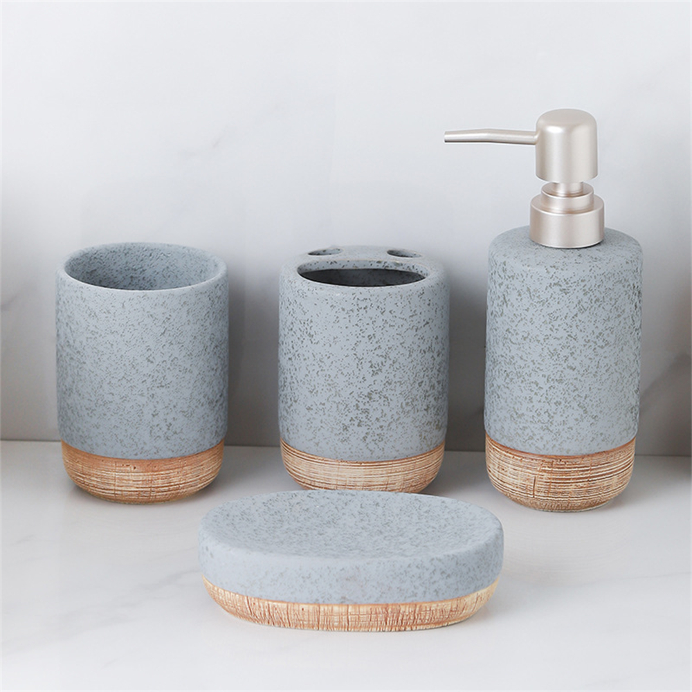 4PCS Brown Base Ceramic Bathro - Zara Home Bathroom Set บทวิจารณ์และราคา