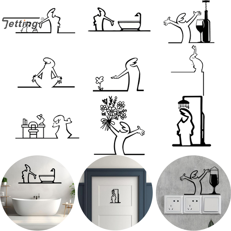 Black Shower Figure Wall Decor - Home Bathroom Door Signs บทวิจารณ์และราคา
