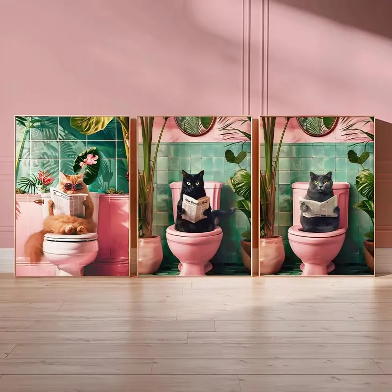 Funny Cat on Toilet Wall Art C - Home Bathroom Pictures บทวิจารณ์และราคา