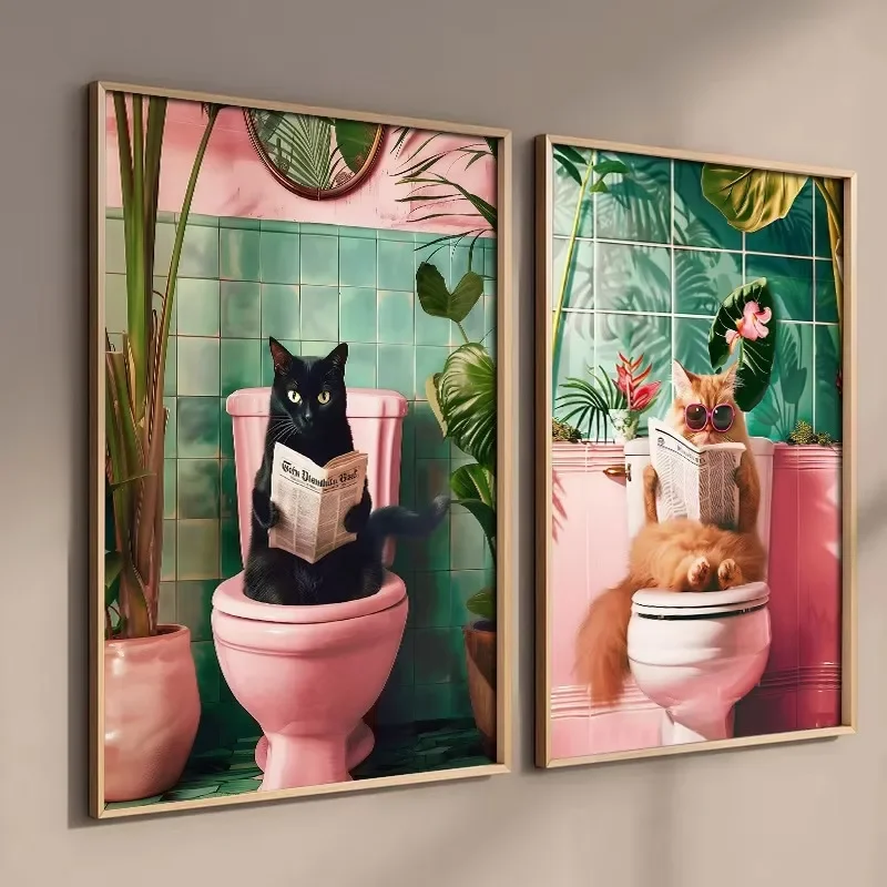 Funny Cat on Toilet Wall Art C - Home Bathroom Pictures บทวิจารณ์และราคา