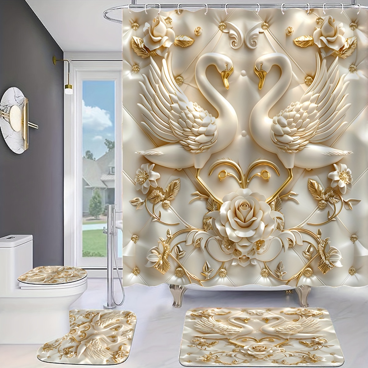 Elegant 3D Swans and Roses Lux - Zara Home Bathroom Set บทวิจารณ์และราคา