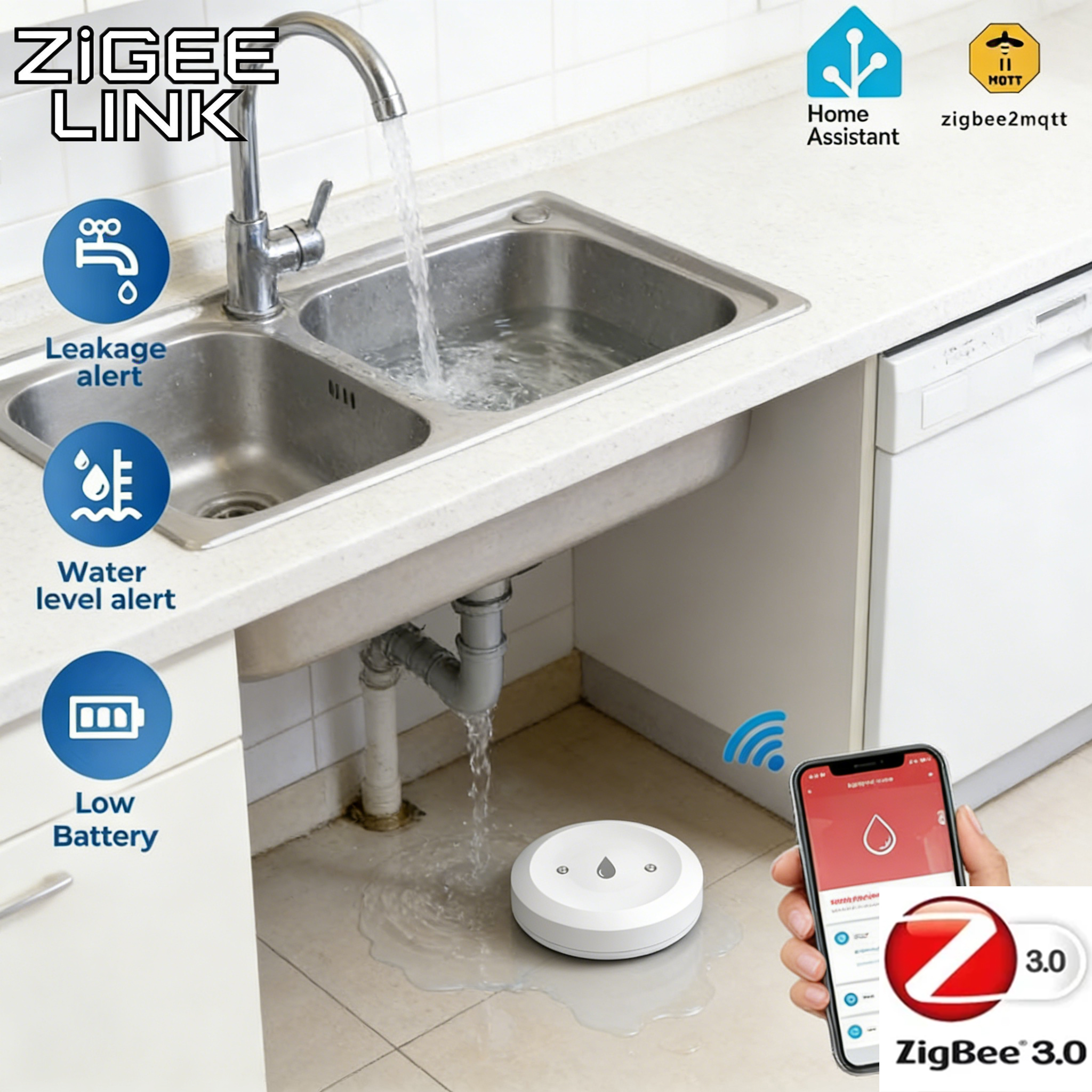 Tuya ZigBee 3.0 Water Leak Det - Bathroom Home Improvement บทวิจารณ์และราคา