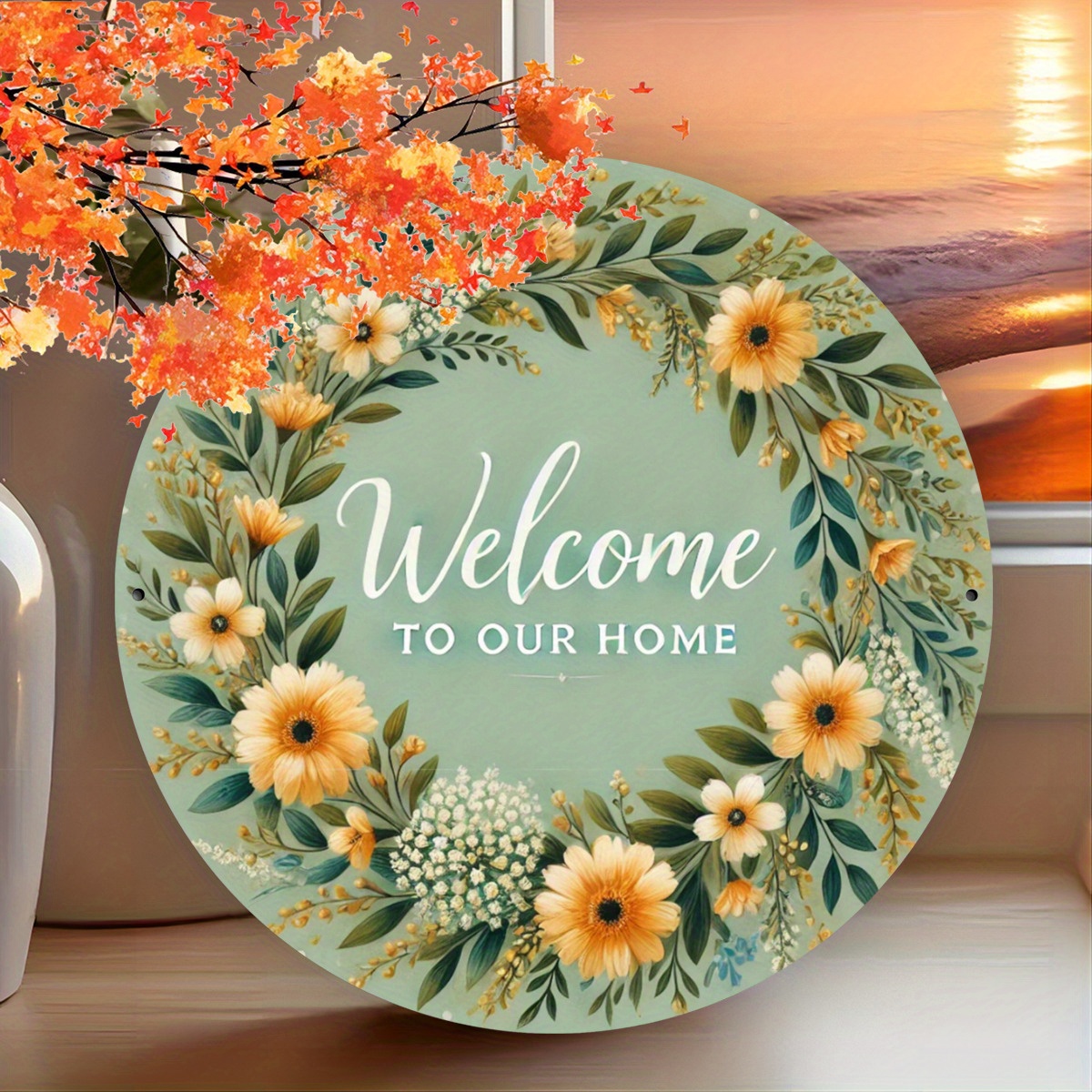 Welcome Home Rustic Floral Wre - Home Bathroom Door Signs บทวิจารณ์และราคา