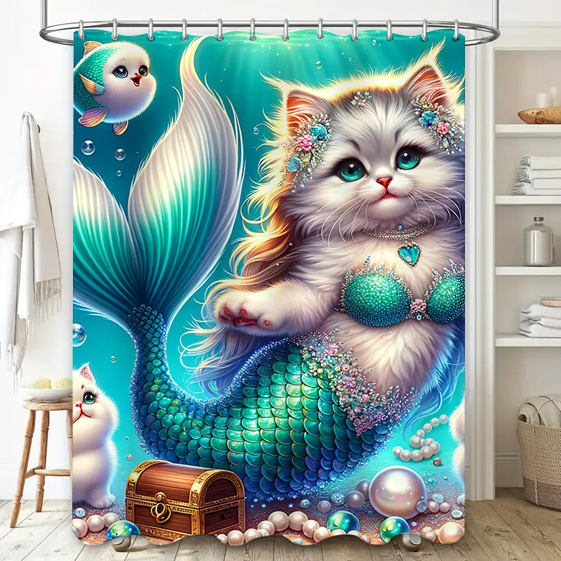 Shower Curtain Mermaid Cat Fis - Home Bathroom Decor Ideas บทวิจารณ์และราคา