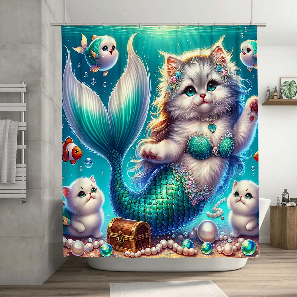Shower Curtain Mermaid Cat Fis - Home Bathroom Decor Ideas บทวิจารณ์และราคา
