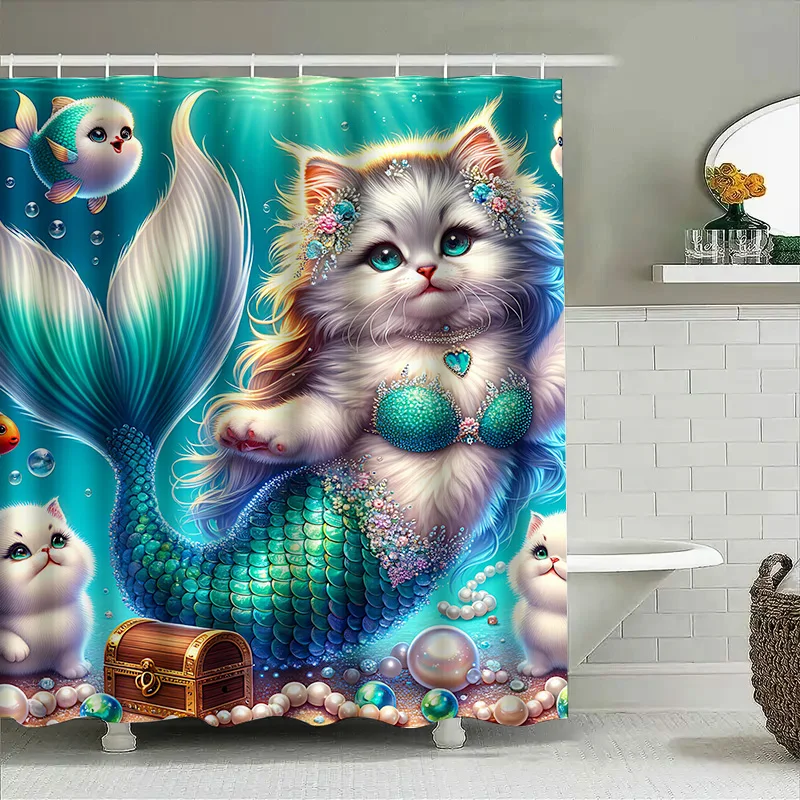 Shower Curtain Mermaid Cat Fis - Home Bathroom Decor Ideas บทวิจารณ์และราคา