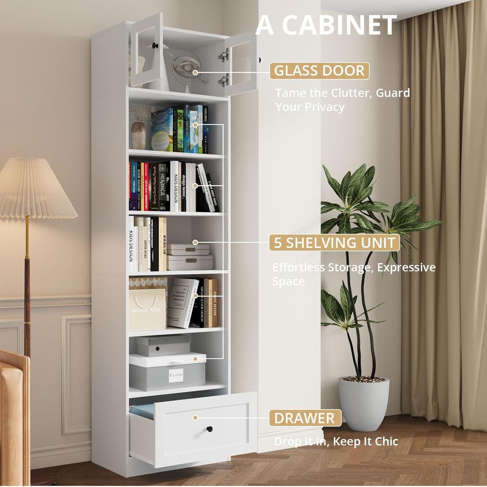 7-Tier Glass Door Bookcase, 85 - Home & Bathroom Building Products Pte Ltd บทวิจารณ์และราคา