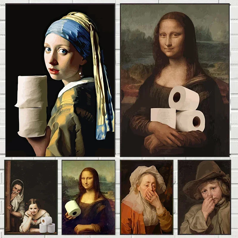 Funny Mona Lisa Wearing Pearls - Home Bathroom Pictures บทวิจารณ์และราคา