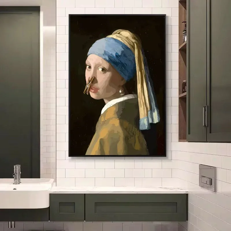 Funny Mona Lisa Wearing Pearls - Home Bathroom Pictures บทวิจารณ์และราคา